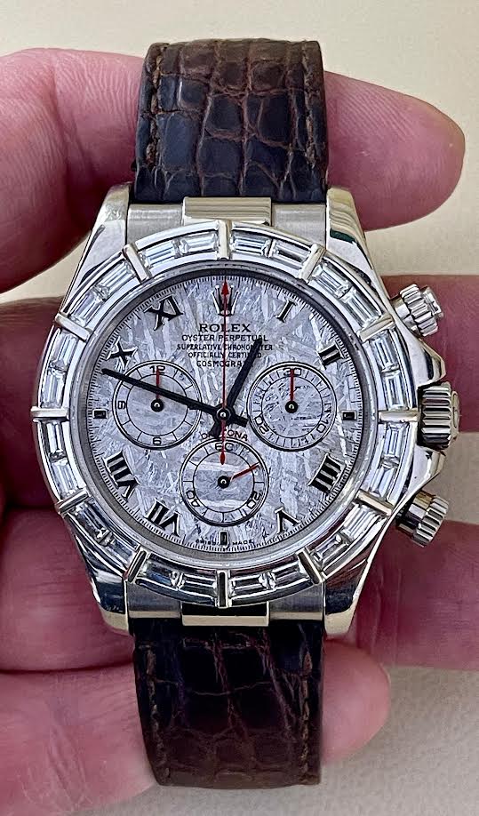 Rolex Cosmograph Daytona Meteor dial leather band Diamond bezel