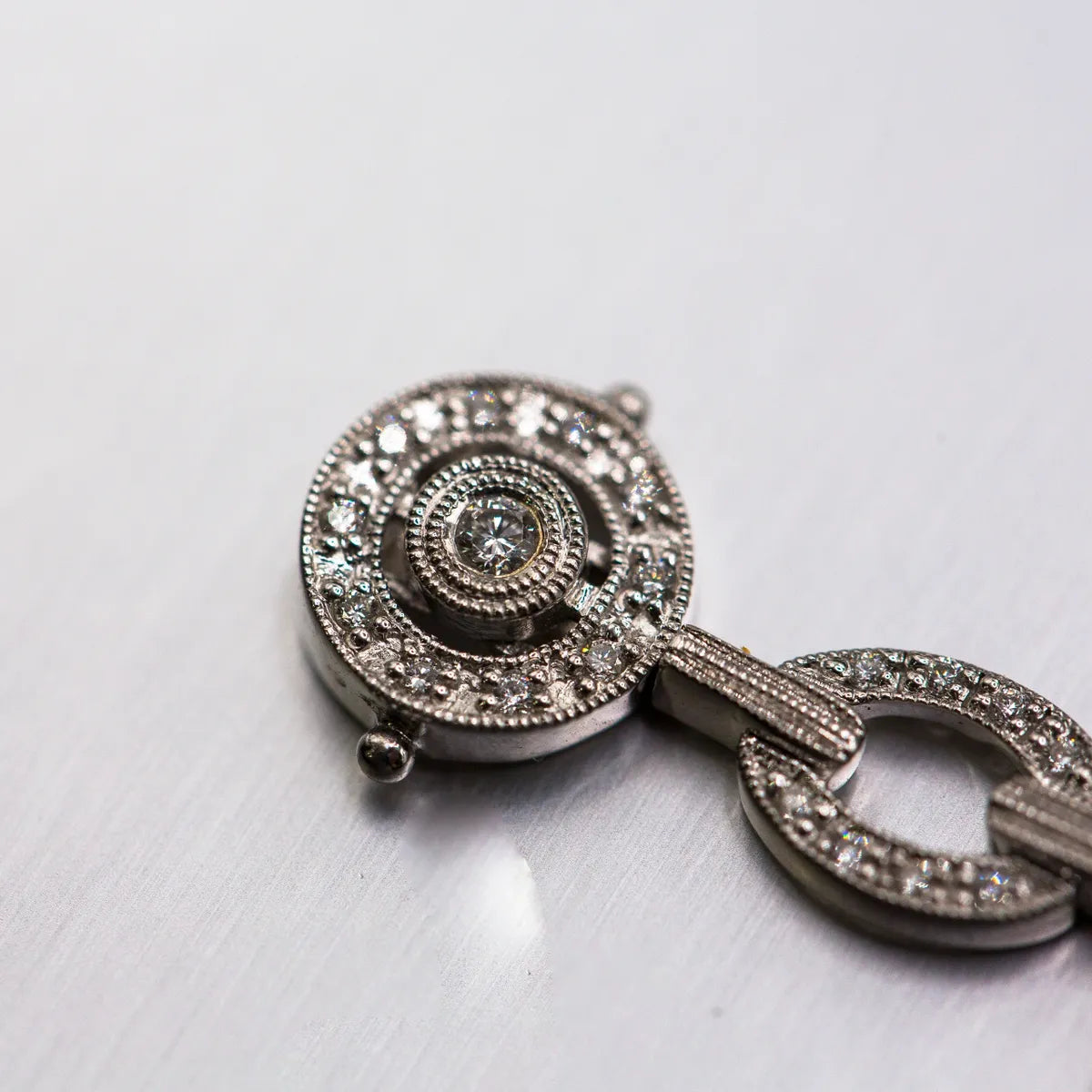 1.04 carats fine diamonds in geometric shaped links/ 14k White Gold Bracelet