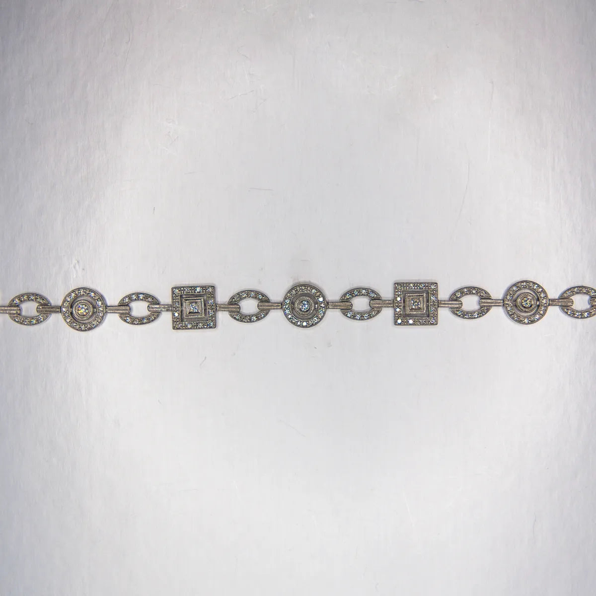1.04 carats fine diamonds in geometric shaped links/ 14k White Gold Bracelet