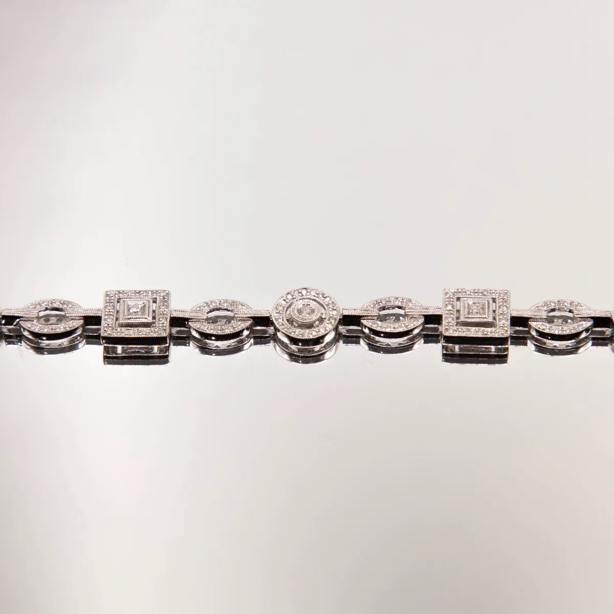 1.04 carats fine diamonds in geometric shaped links/ 14k White Gold Bracelet