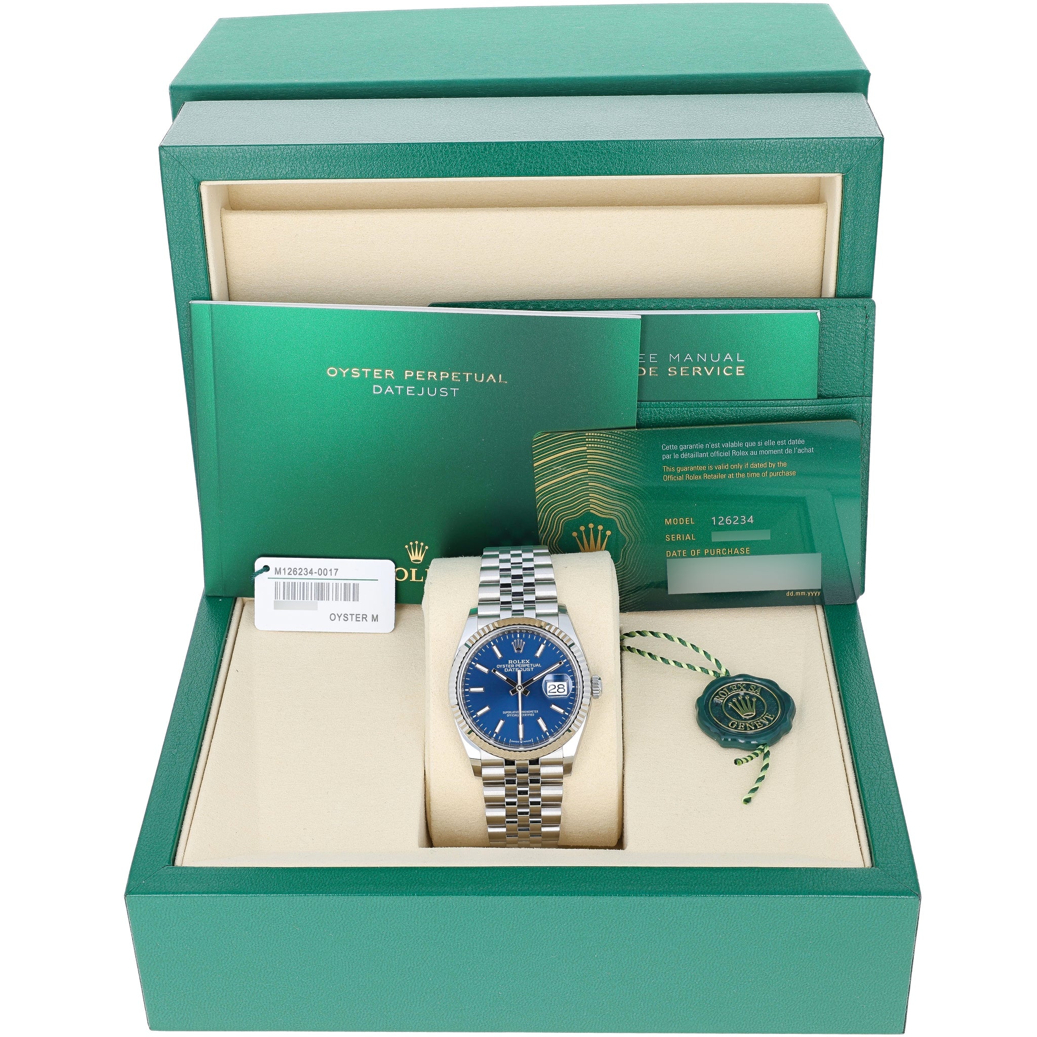 Rolex Datejust 36 mm 126234 Blue Jubilee Steel NEW