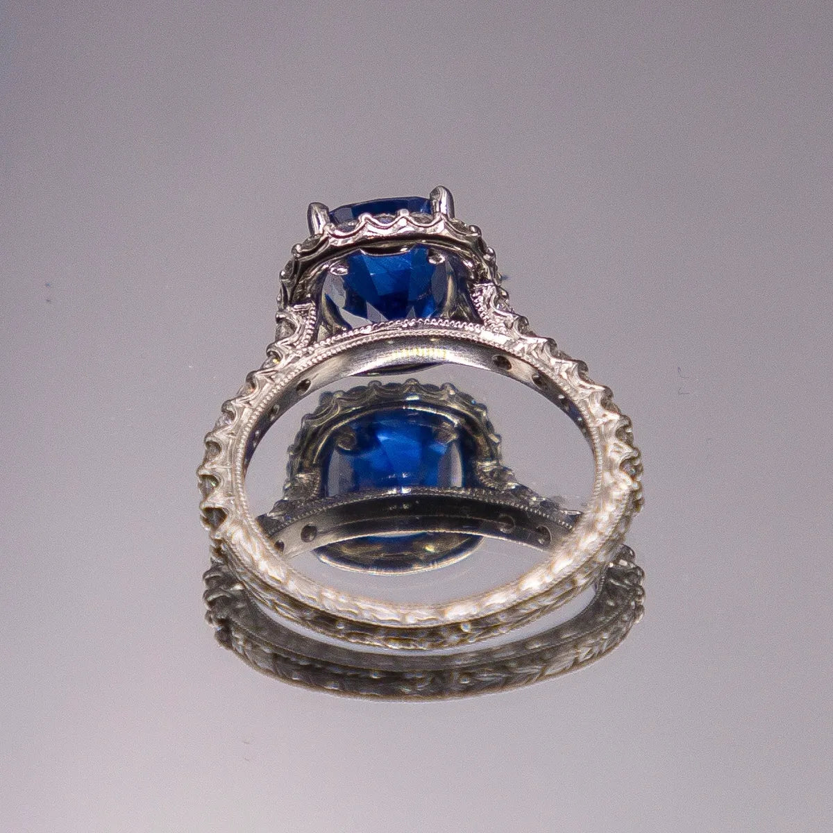 Burma No Heat 3.32 Carat Intense Blue Sapphire AGL Cert Platinum Engagement Ring