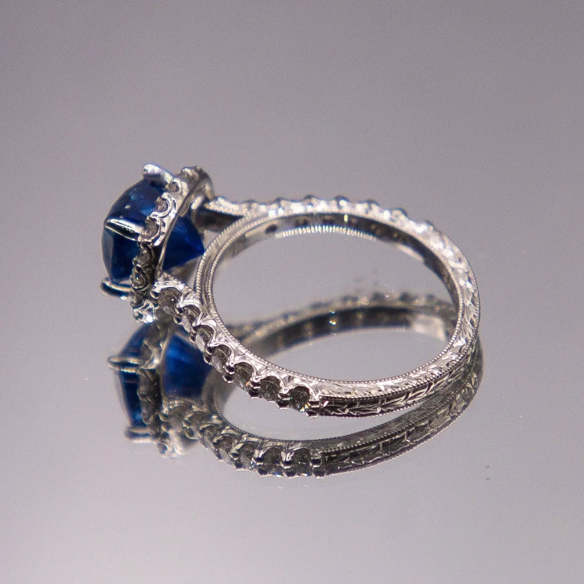 Burma No Heat 3.32 Carat Intense Blue Sapphire AGL Cert Platinum Engagement Ring
