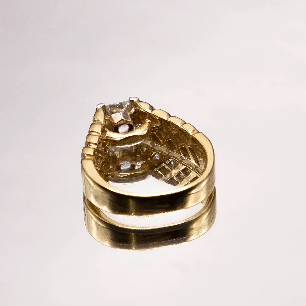 Ring 18k Contemporary 1.38 Carats/ E Color Princess Diamond Center in Platinum