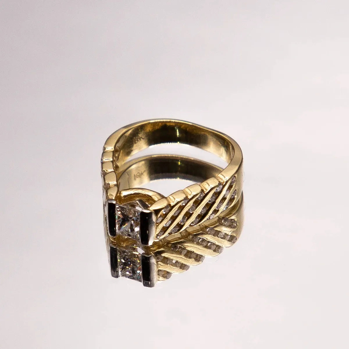 Ring 18k Contemporary 1.38 Carats/ E Color Princess Diamond Center in Platinum