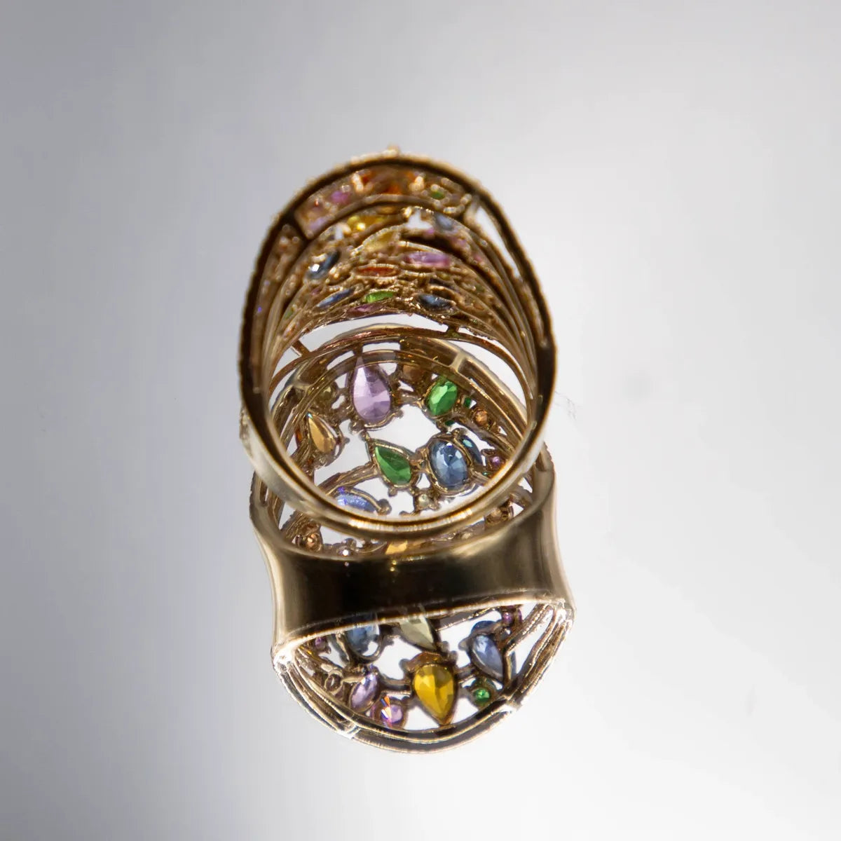 5.47 Carats Sapphire Array/ Tutti Frutti/ 0.62cts, Fine Diamonds 14k Yellow Ring