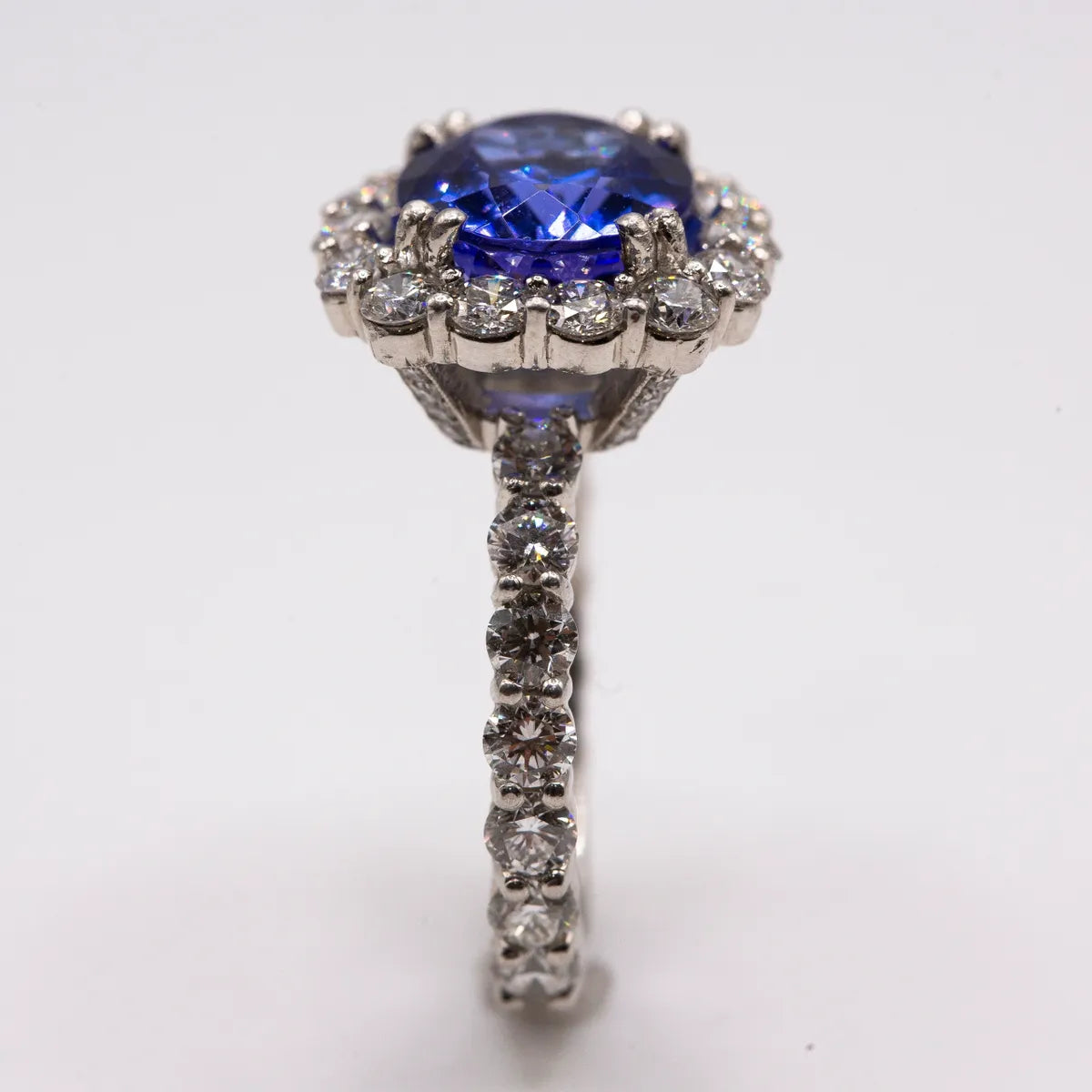 7.80 carats total Ceylon oval sapphire and diamond 950 Platinum Diamond Ring