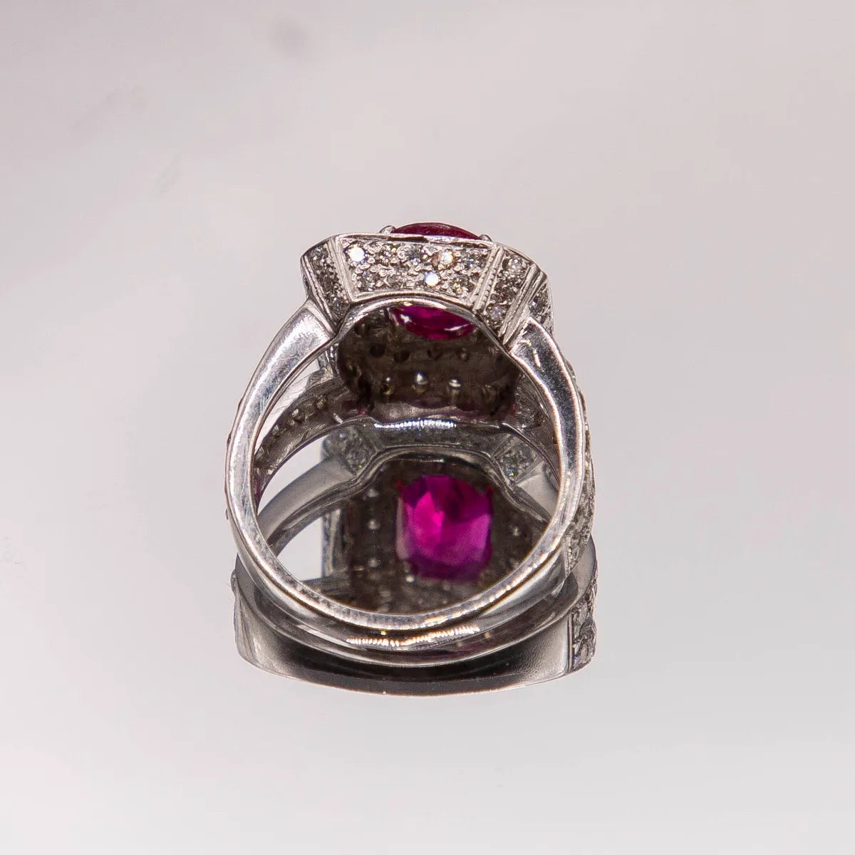 2.03ct. Oval Burma Ruby AGL Certified Fine Red/ 2.85cts. E Color Diamonds
