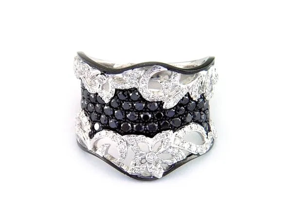 BLACK DIAMOND RING with DIAMOND 14K WHITE GOLD