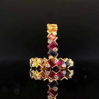 18k Gold Rainbow Gem & Diamond Hoops