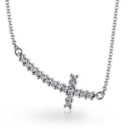 White Gold Zeghani Curved Cross Pendant Necklace
