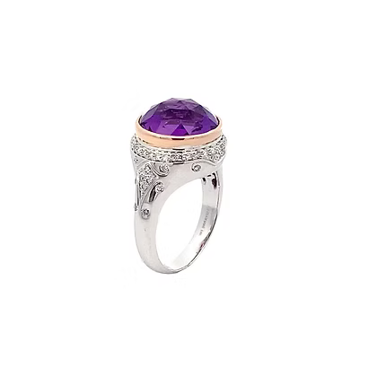 Radiant Amethyst & Diamond Fashion Ring