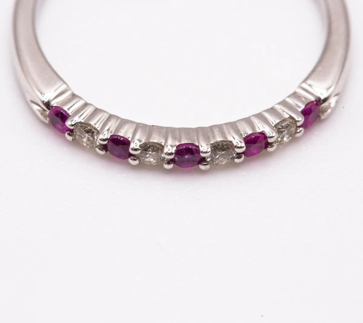 14k White Gold Ring/ Ruby and Diamond Wedding Band/ Stackable 0.26 Carats #J0522