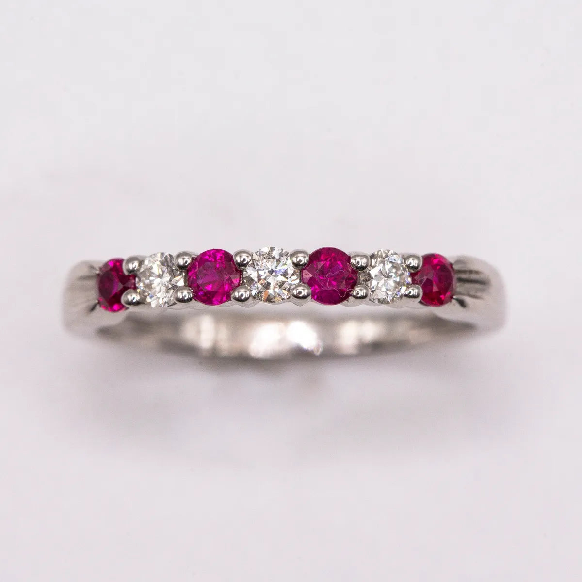 14k White Gold Ring/ Ruby and Diamond Wedding Band/ Stackable 0.26 Carats #J0522