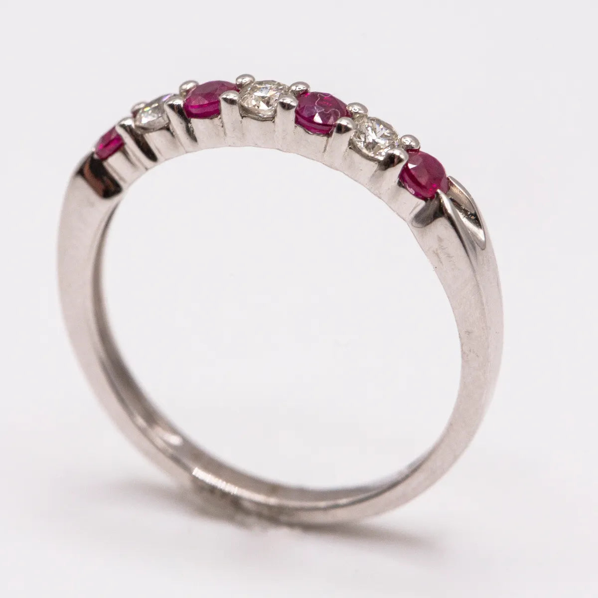 14k White Gold Ring/ Ruby and Diamond Wedding Band/ Stackable 0.26 Carats #J0522