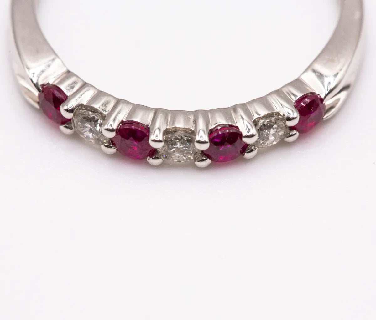 14k White Gold Ring/ Ruby and Diamond Wedding Band/ Stackable 0.26 Carats #J0522