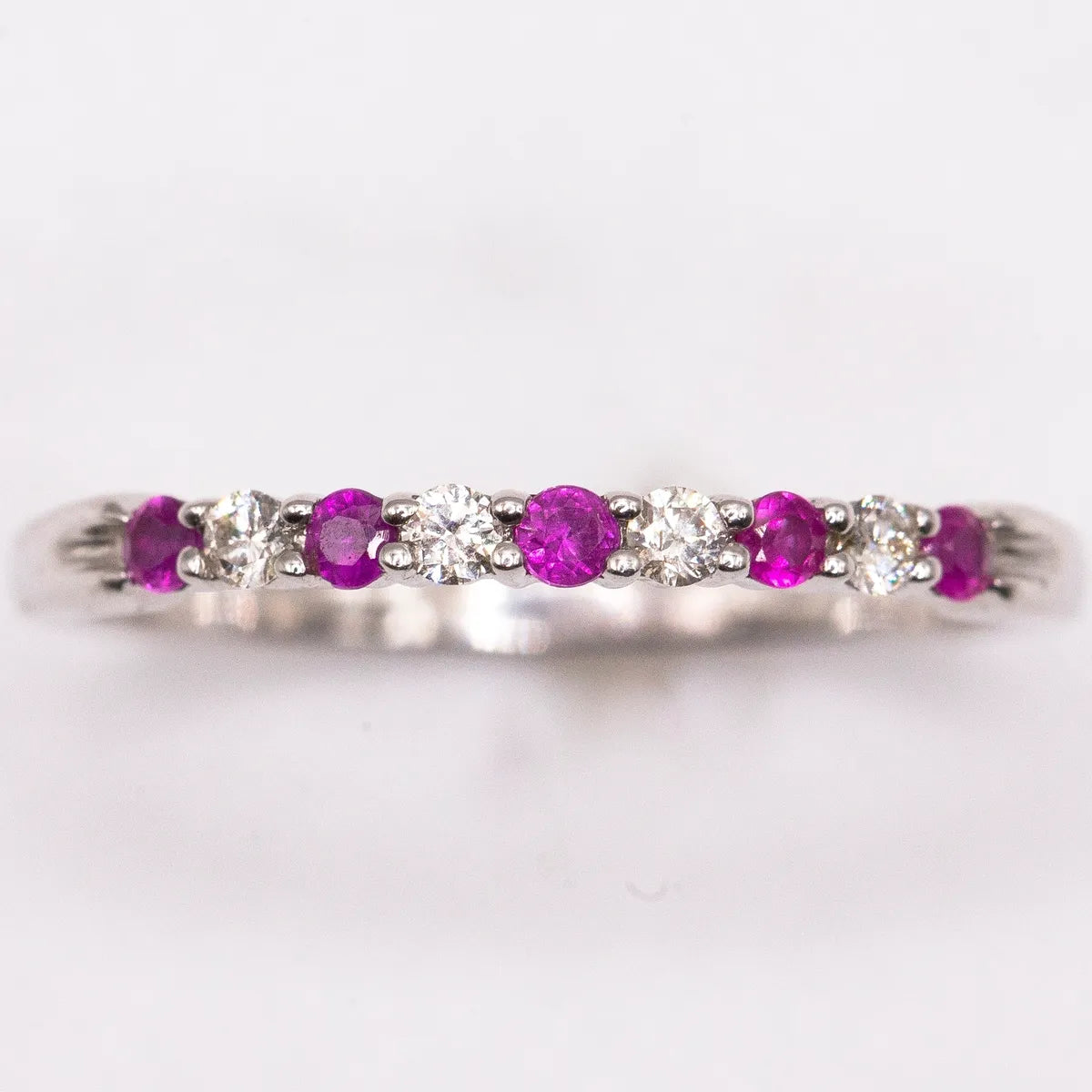 14k White Gold Ring/ Ruby and Diamond Wedding Band/ Stackable 0.26 Carats #J0522