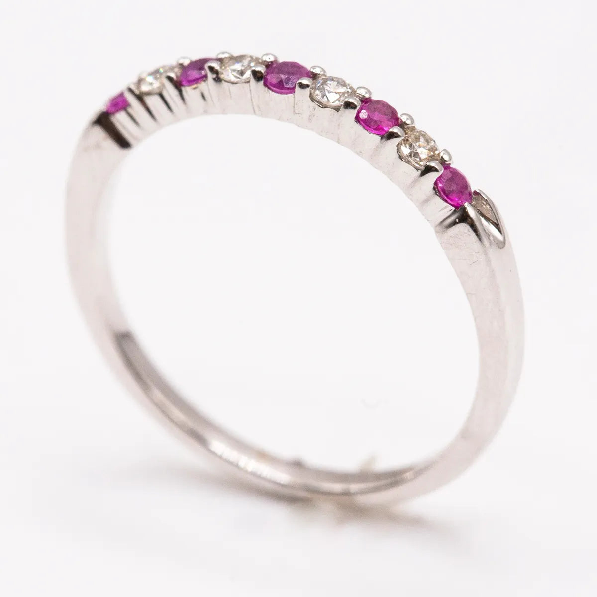 14k White Gold Ring/ Ruby and Diamond Wedding Band/ Stackable 0.26 Carats #J0522