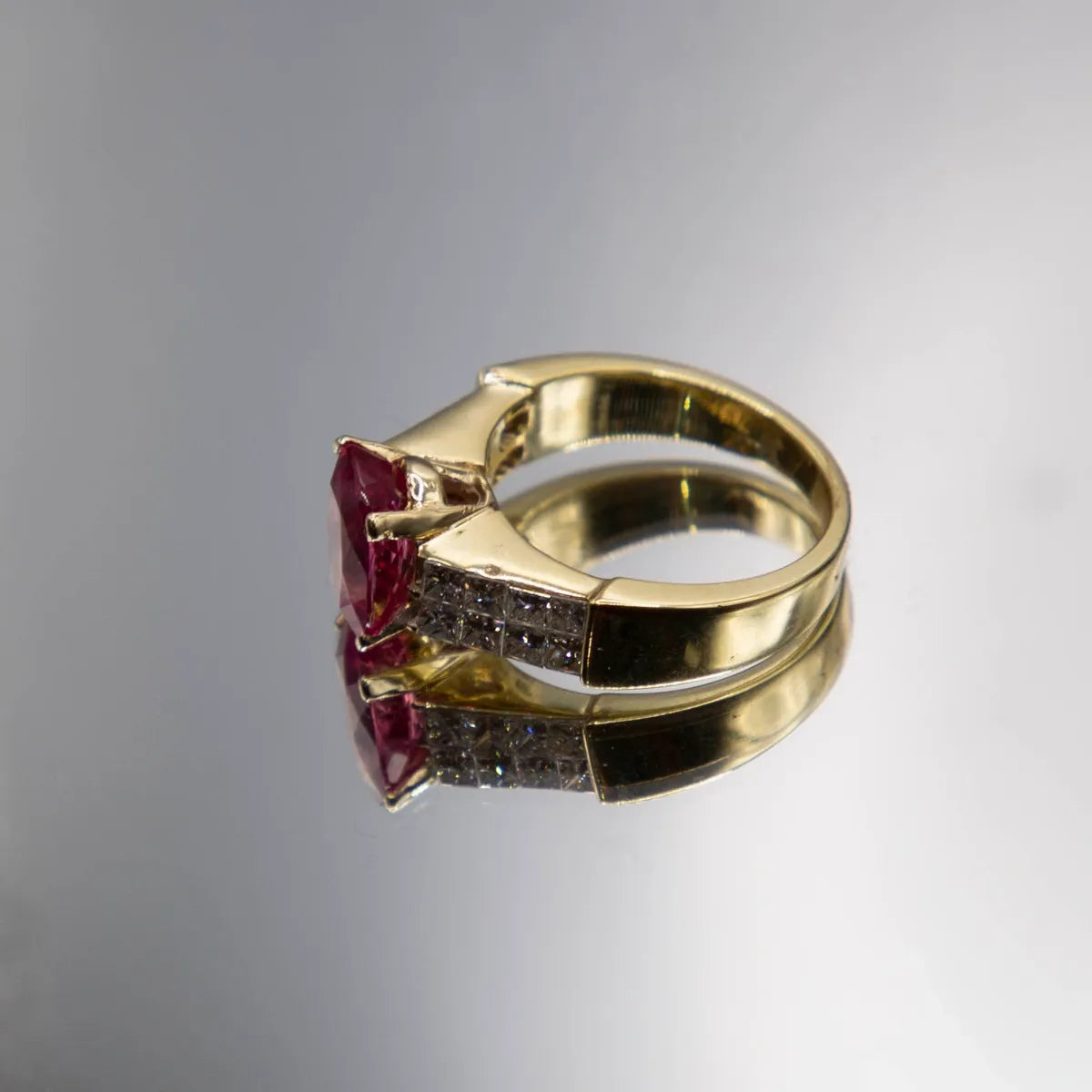 2.41 carat hot Bubble Gum Pink Tourmaline/ 1.00 carats diamonds 18k ring #J0283