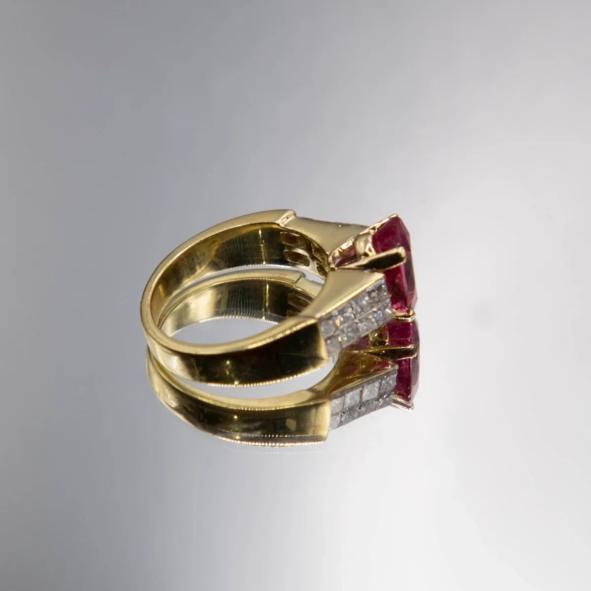 2.41 carat hot Bubble Gum Pink Tourmaline/ 1.00 carats diamonds 18k ring #J0283