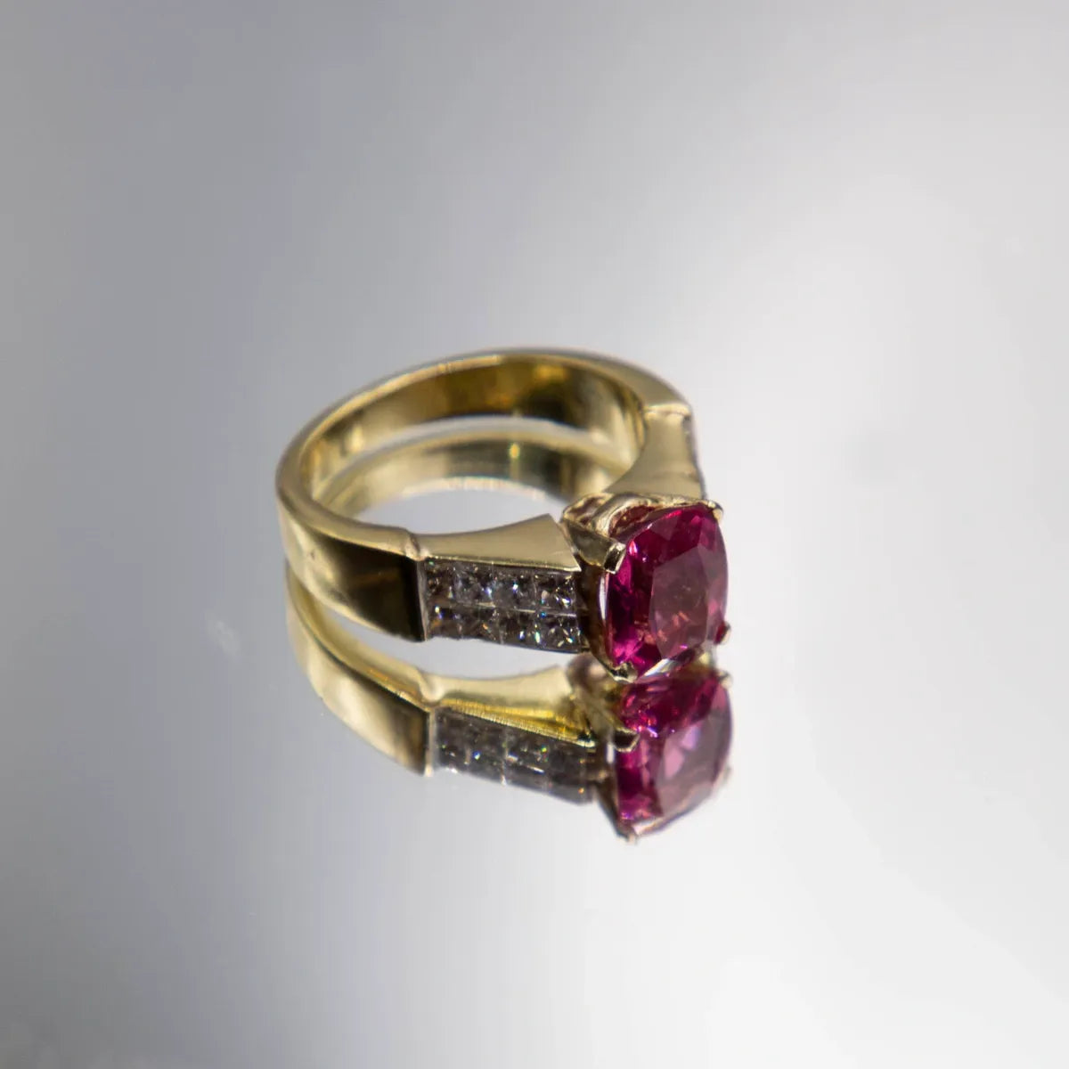 2.41 carat hot Bubble Gum Pink Tourmaline/ 1.00 carats diamonds 18k ring #J0283