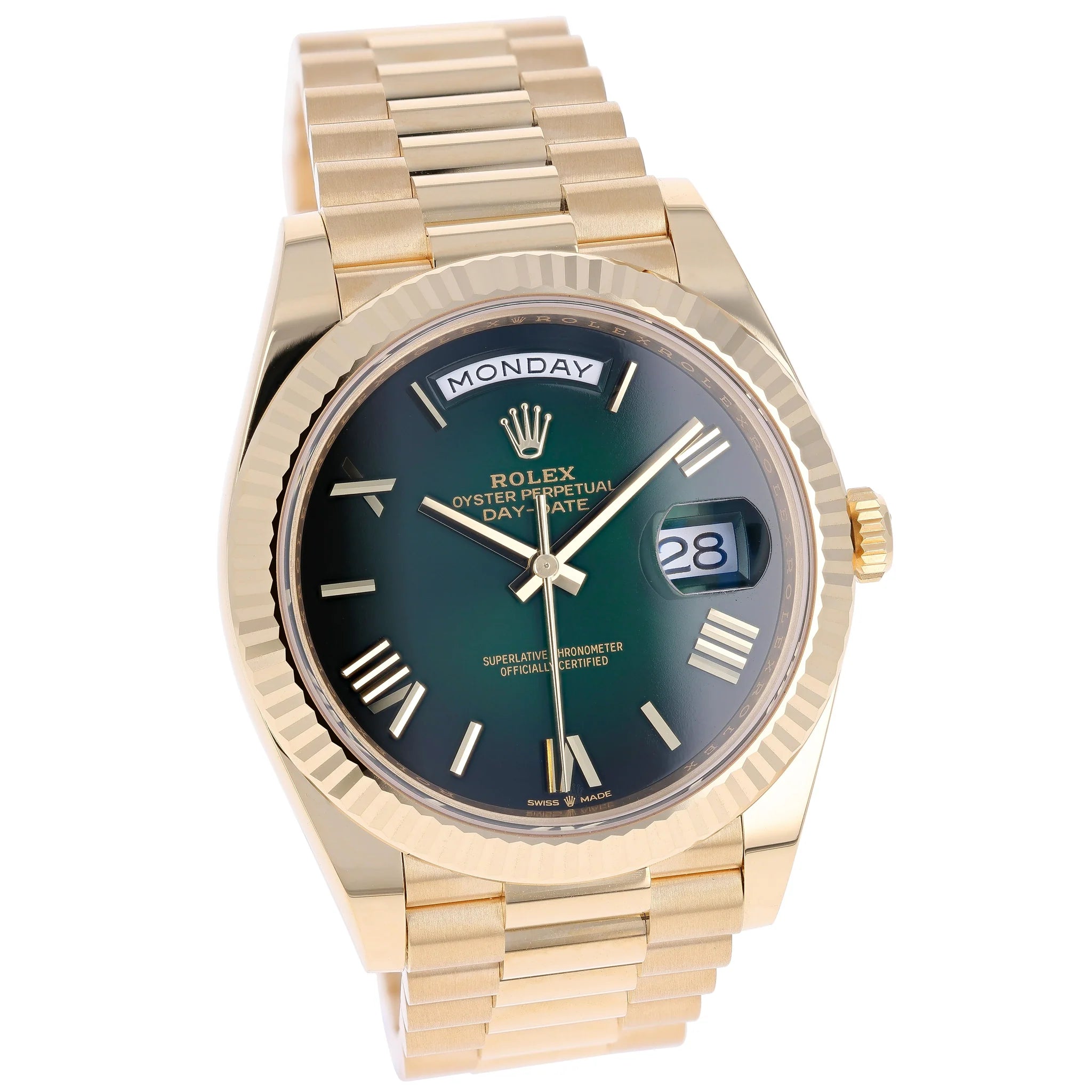 Rolex Day-Date 40 mm 228238 Green Ombre NEW 2025 President Yellow Gold