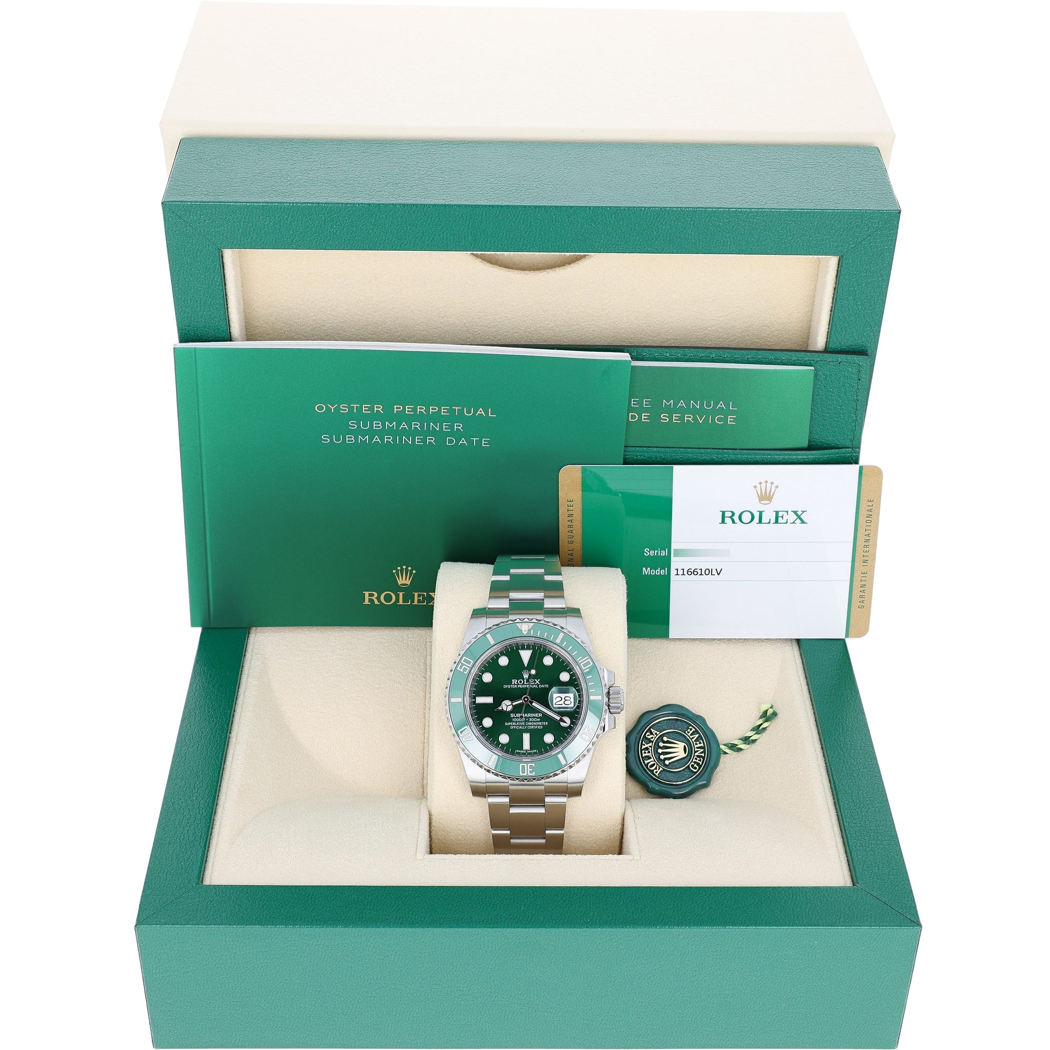 Rolex Submariner Date 116610LV Green Hulk Papers Box Full Set 40 mm