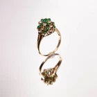 Diamond Emerald Ring 14k yellow gold 13 round Zambian emeralds