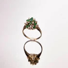 Diamond Emerald Ring 14k yellow gold 13 round Zambian emeralds