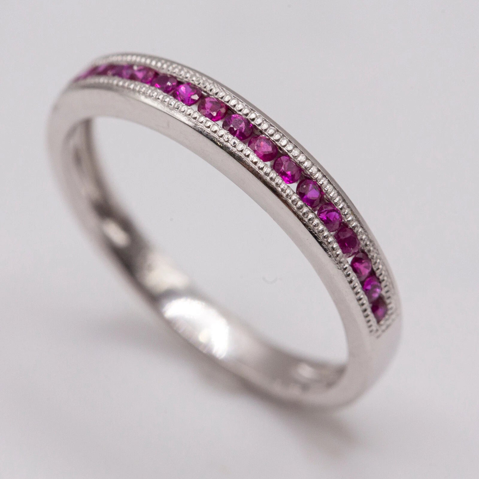 14k White Gold Band with Channel-Set Rubies 0.25 Carats