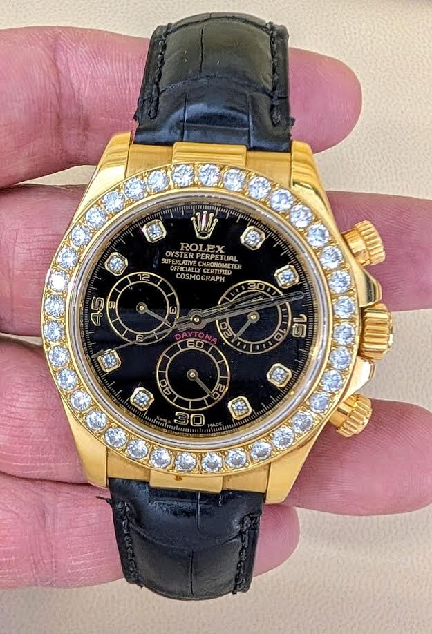 Rolex Daytona 116518G OEM dial AM bezel leather band