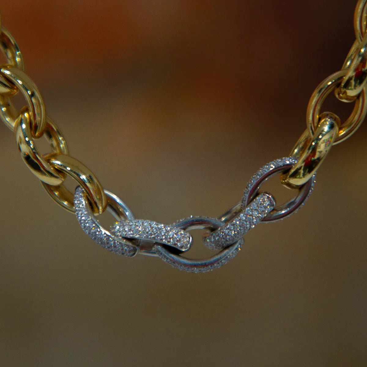 Diamond 18k Yellow Gold with White Gold Pave' Link Necklace #J0613