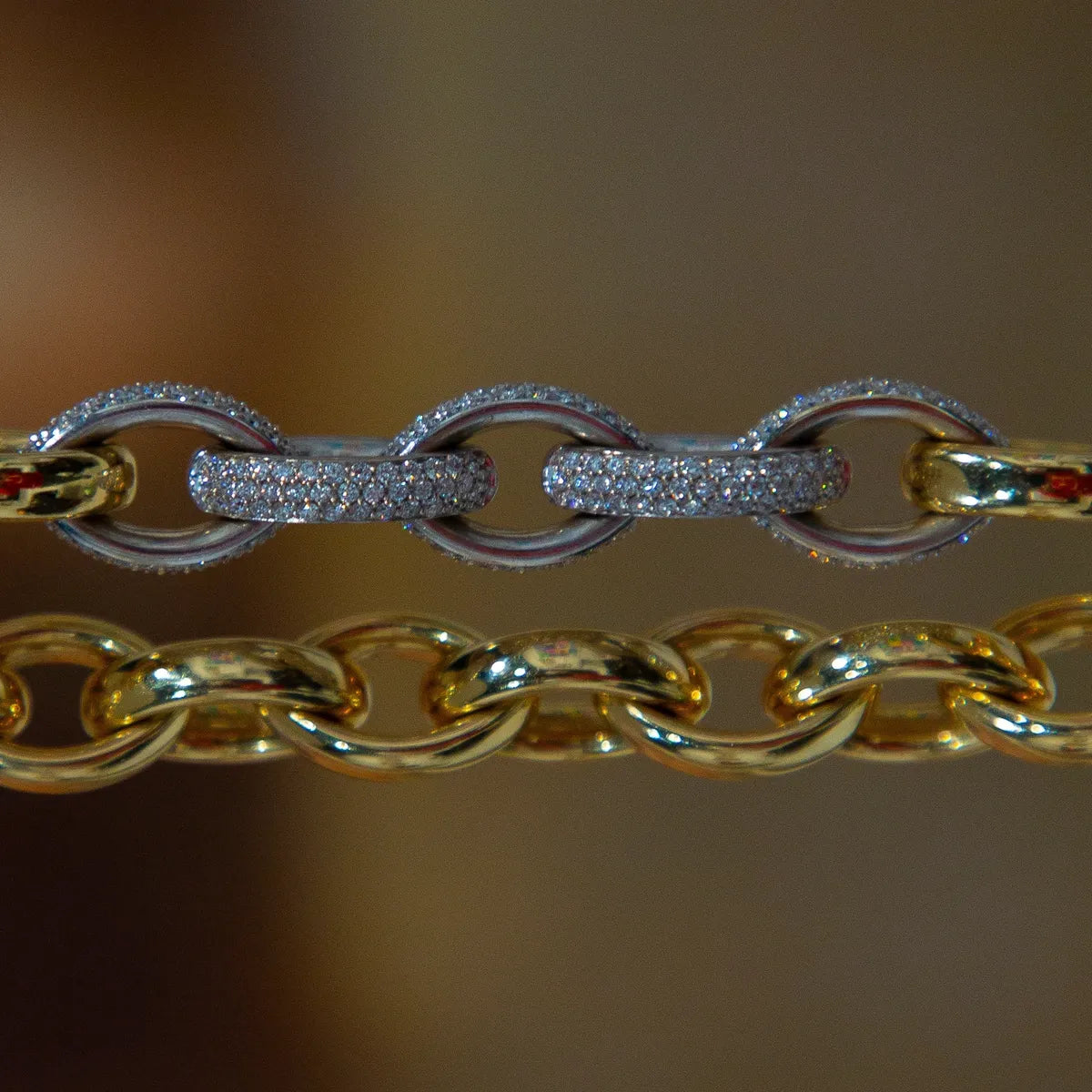 Diamond 18k Yellow Gold with White Gold Pave' Link Necklace #J0613