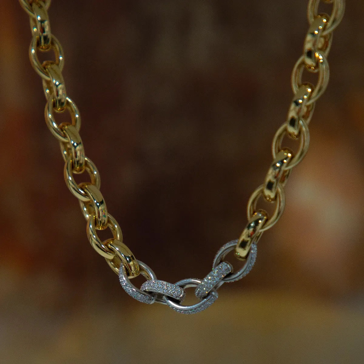 Diamond 18k Yellow Gold with White Gold Pave' Link Necklace #J0613