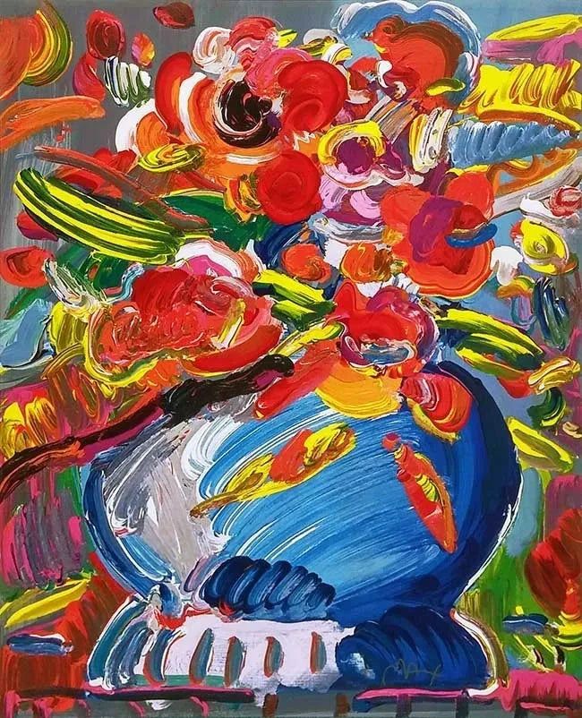 Flowers In a Blue Vase by Peter Max