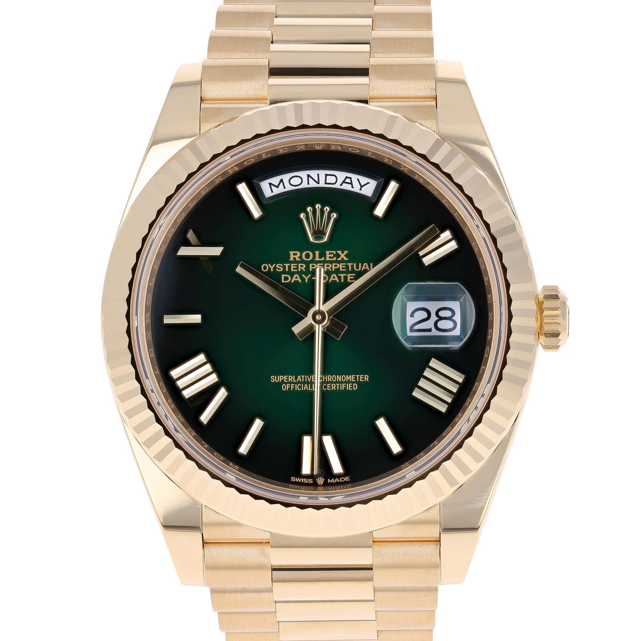 Rolex Day-Date 40 mm 228238 Green Ombre NEW 2025 President Yellow Gold