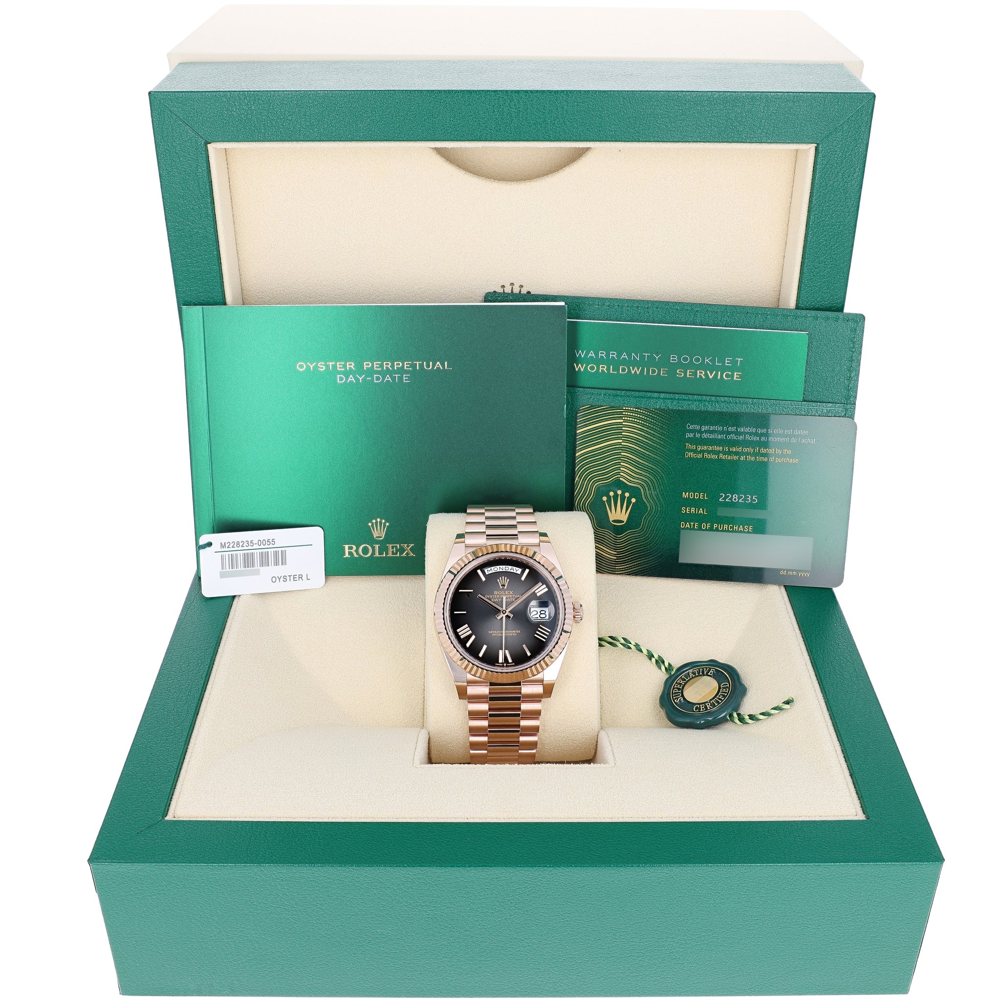 Rolex Day-Date 40 mm 228235 Slate Ombre NEW JULY President Rose Gold