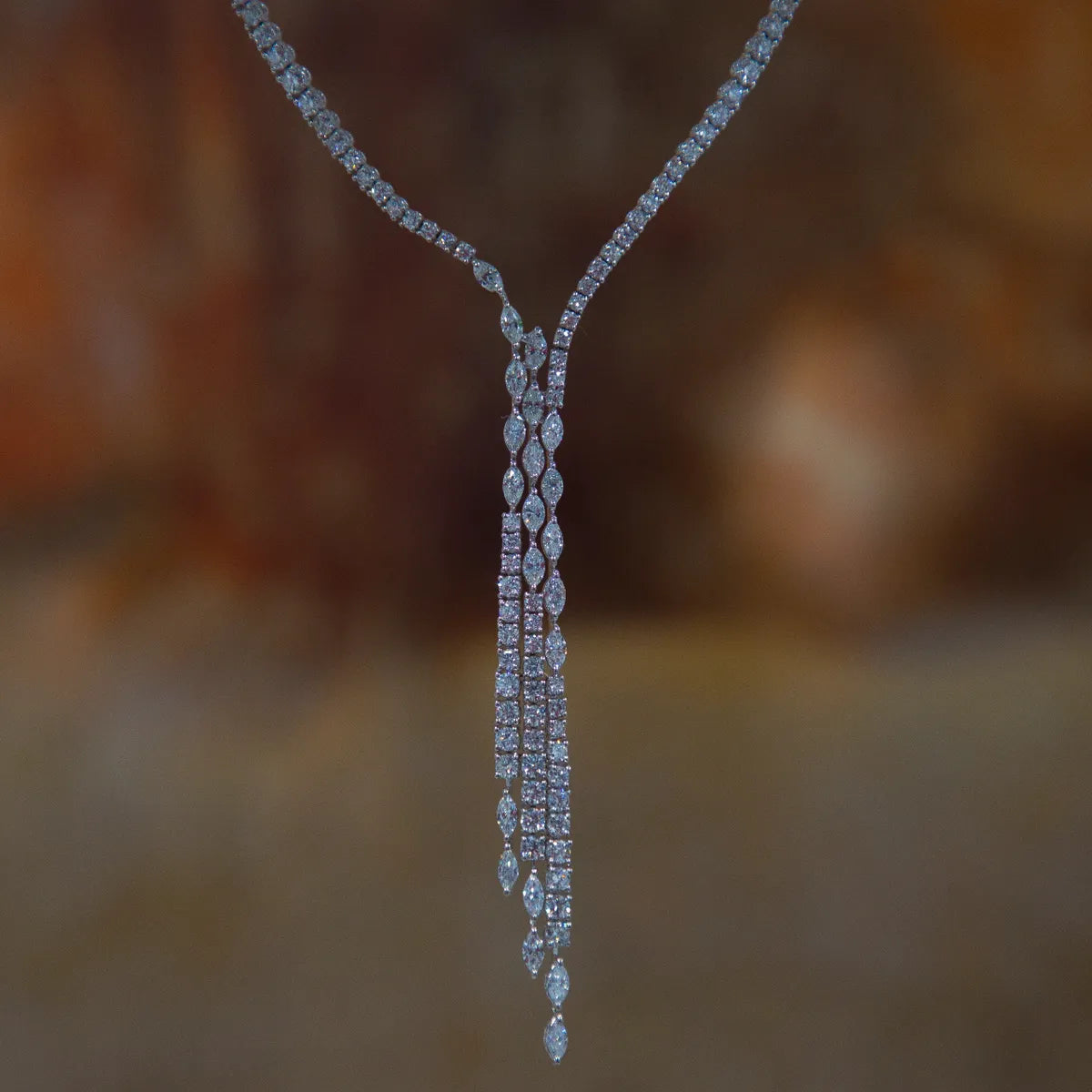 10.23 carats marquise and round diamond tassle diamond 18k White Gold Necklace