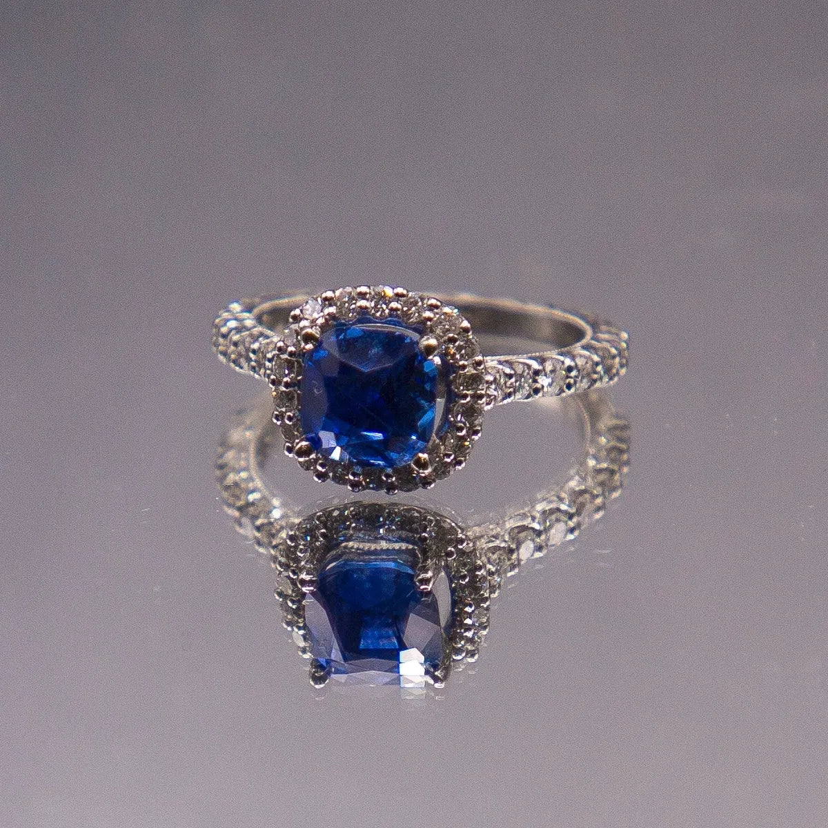 Burma No Heat 3.32 Carat Intense Blue Sapphire AGL Cert Platinum Engagement Ring