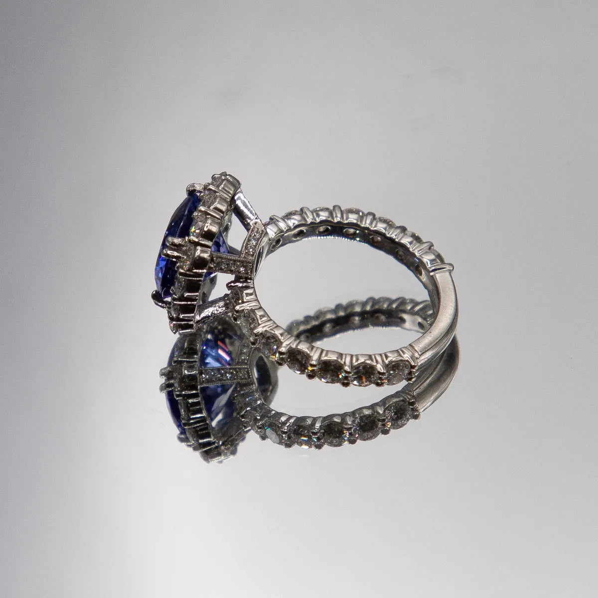 7.80 carats total Ceylon oval sapphire and diamond 950 Platinum Diamond Ring