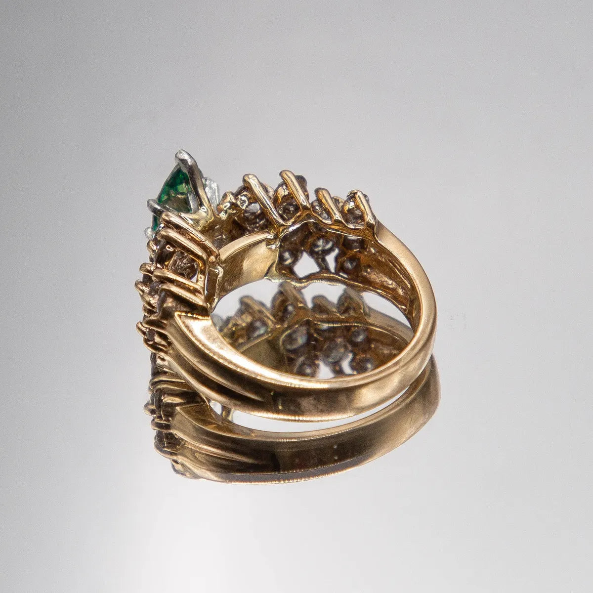 14k Wedding Ring W/ Teal Green Marquise Diamond/Round Diamonds /Total 3.09cts