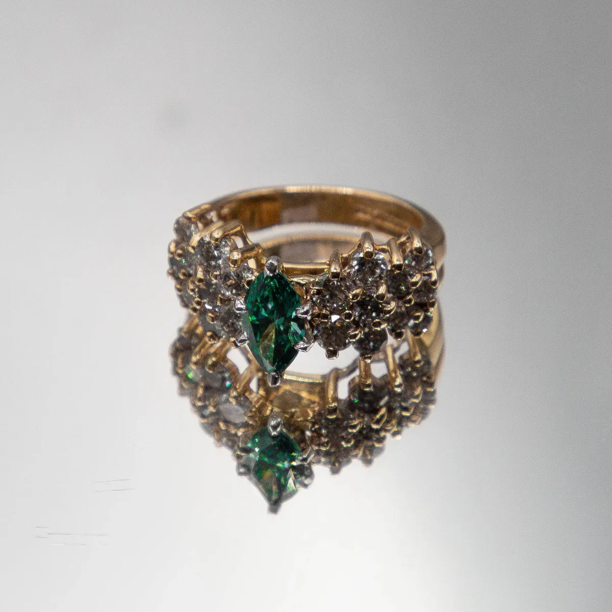 14k Wedding Ring W/ Teal Green Marquise Diamond/Round Diamonds /Total 3.09cts