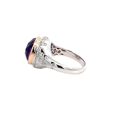 Radiant Amethyst & Diamond Fashion Ring