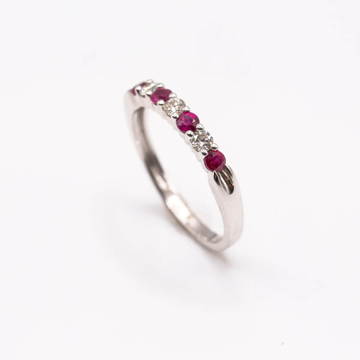 14k White Gold Ring/ Ruby and Diamond Wedding Band/ Stackable 0.26 Carats #J0522