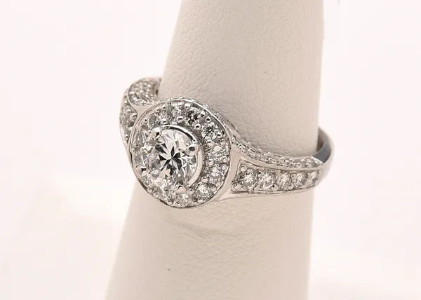 14kt White Gold One of a Kind Halo/Filigree Antique Diamond Wedding Ring