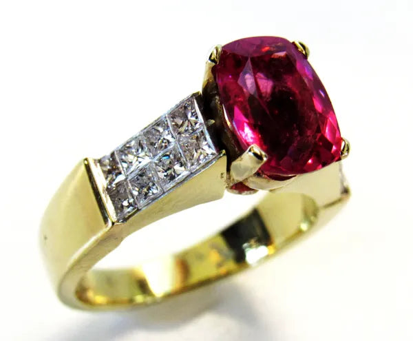 2.41 carat hot Bubble Gum Pink Tourmaline/ 1.00 carats diamonds 18k ring #J0283