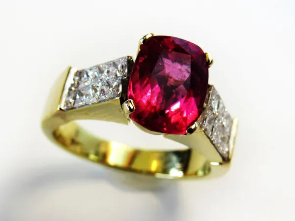 2.41 carat hot Bubble Gum Pink Tourmaline/ 1.00 carats diamonds 18k ring #J0283