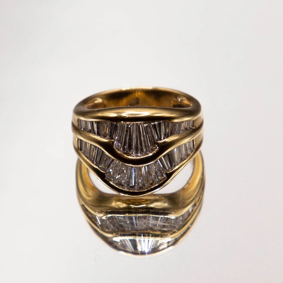 3.00 Carats French- cut Baguette Diamonds in 18k Yellow Gold Estate Ring.