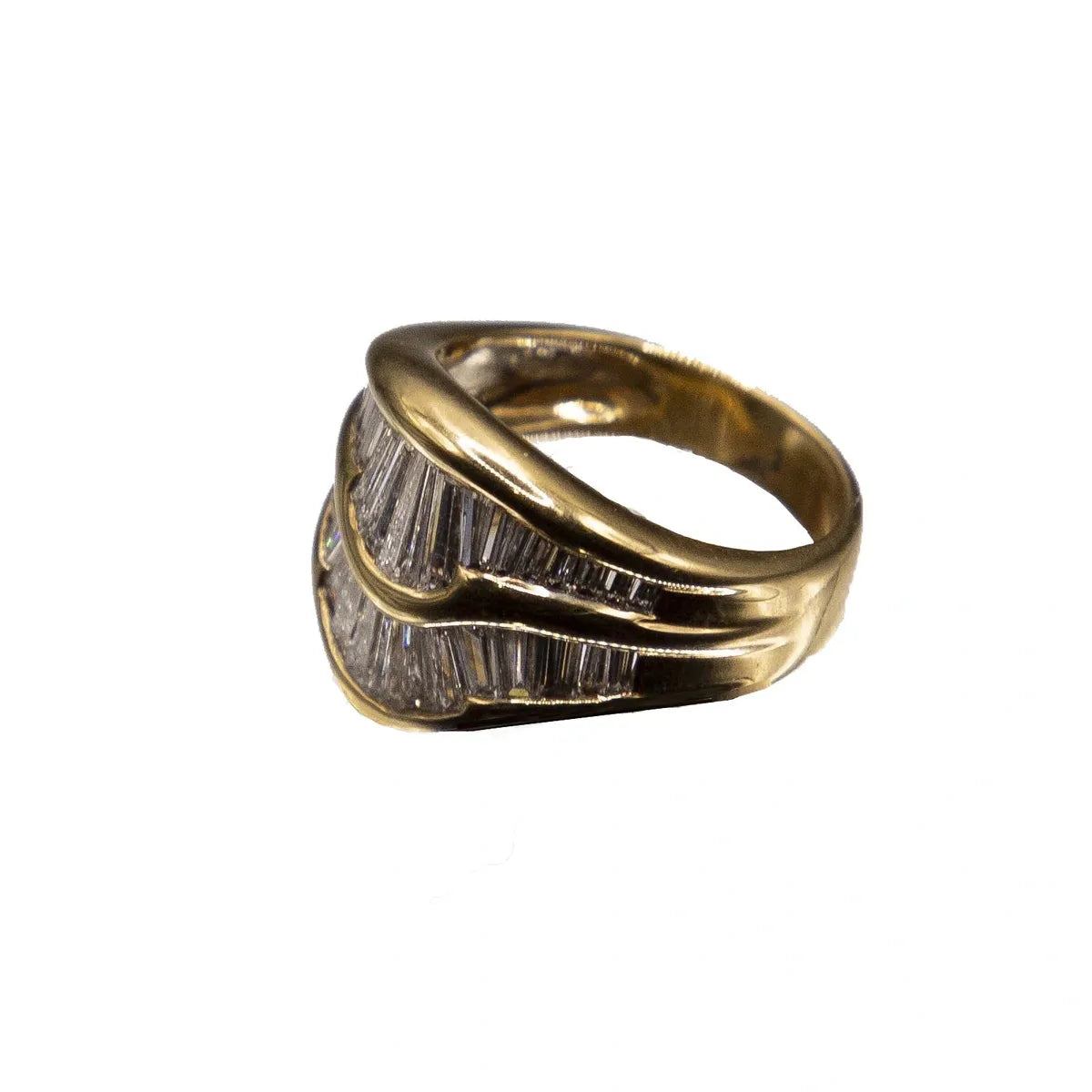 3.00 Carats French- cut Baguette Diamonds in 18k Yellow Gold Estate Ring.