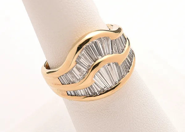 3.00 Carats French- cut Baguette Diamonds in 18k Yellow Gold Estate Ring.